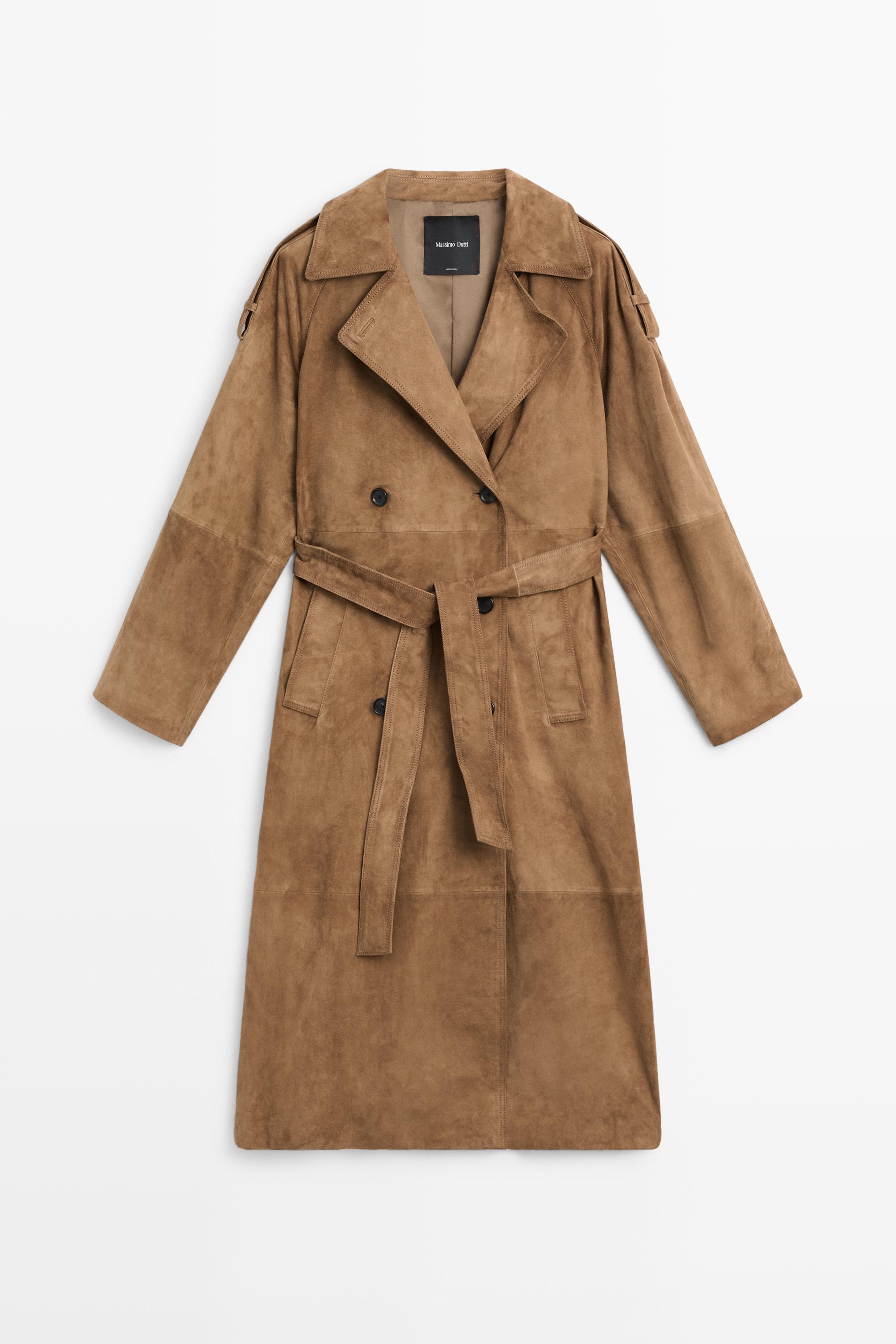 Trench long en cuir effet daim